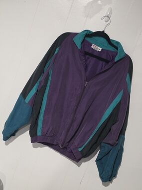 Vintage The Silk Connection Colorblock Windbreaker Jacket - Purple, Black Teal